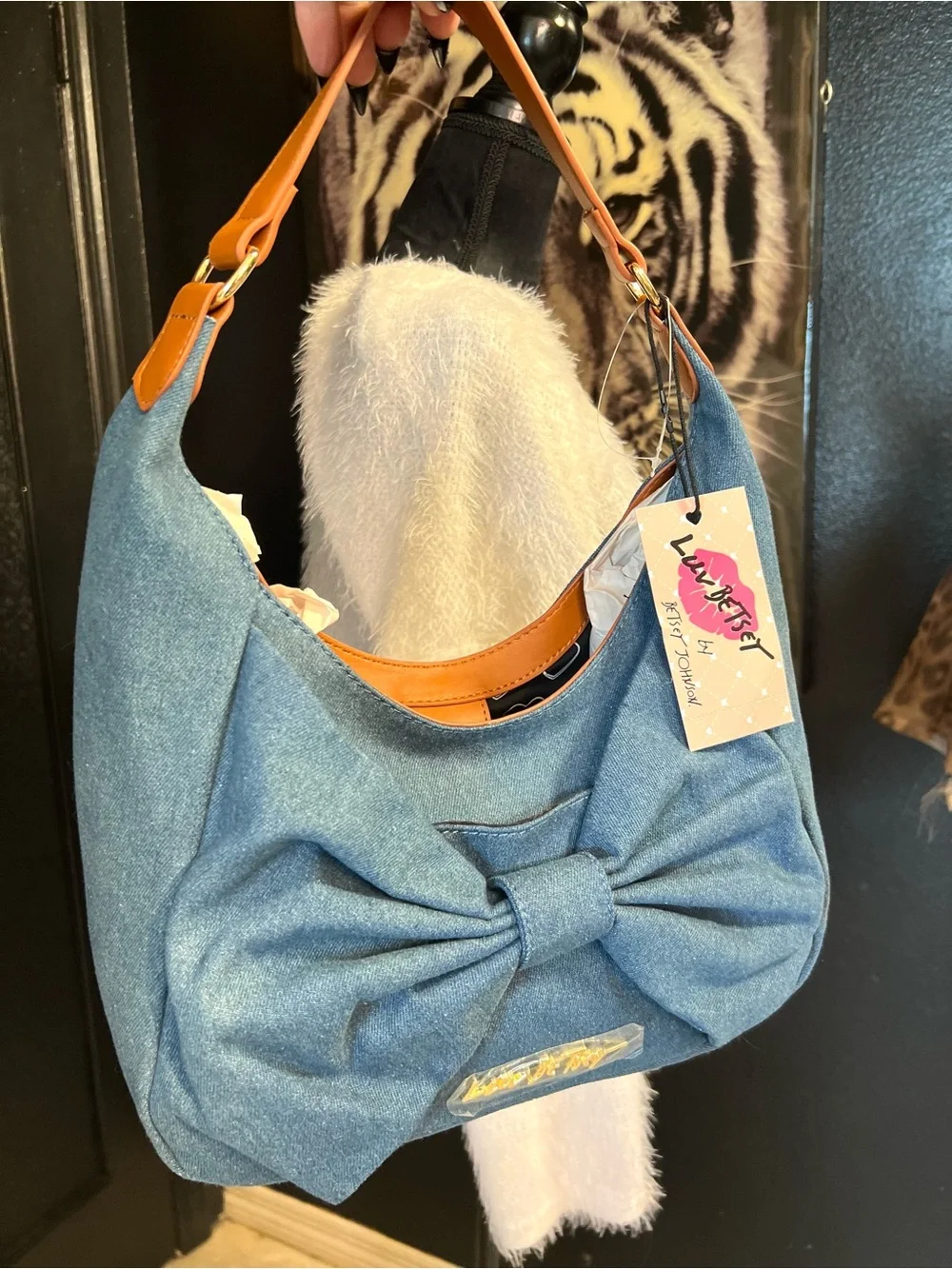 Betsey Johnson, Luv BETSEY,  denim Bow Hobo Bag - NWT